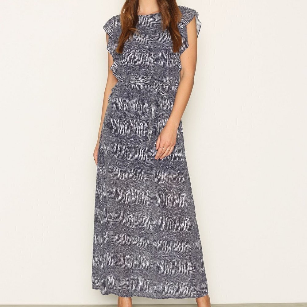 ✅ MICHAEL KORS Zephyr Maxi Dress NAVY/WHITE SIZE‎ 10 LINED